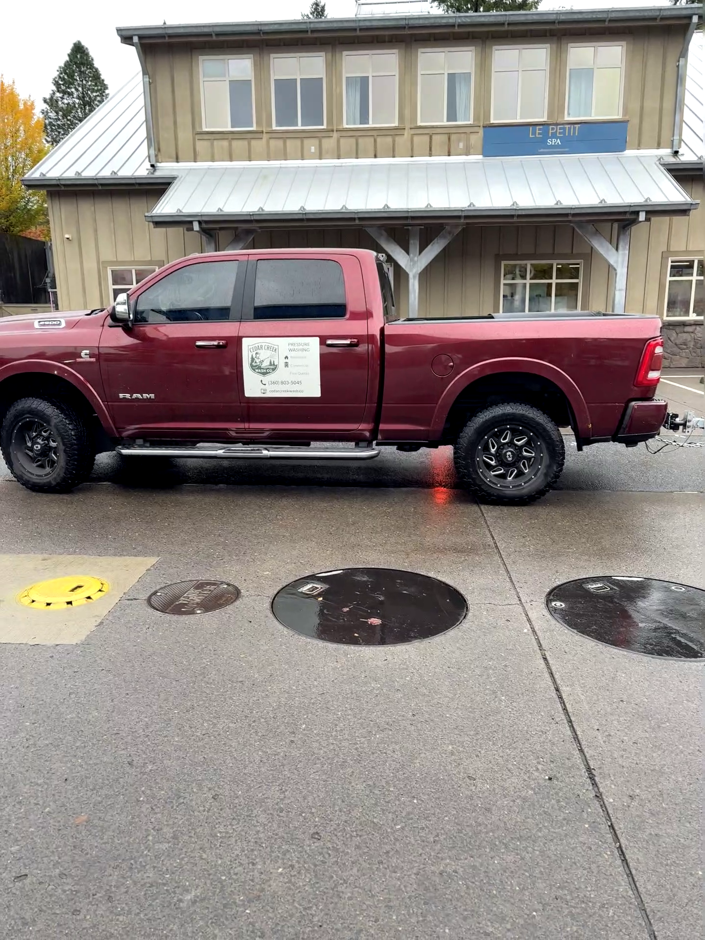 Pressure washing exterior surface